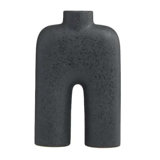 13" Black Ceramic Arched Abstract Vase {4}