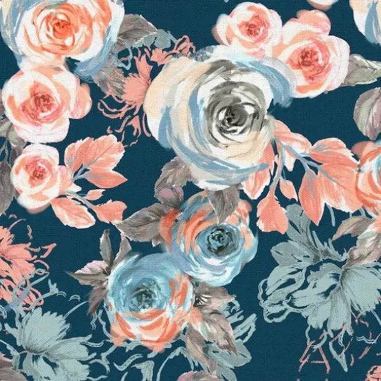 Fabric Editions Navy & Coral Floral Cotton Fabric {4}