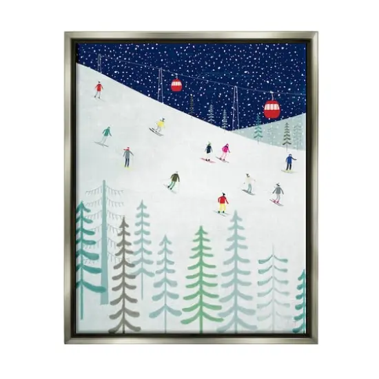 Stupell Industries Skiing Night Sky Winter Slopes Framed Floater Canvas Wall Art Gray {1}