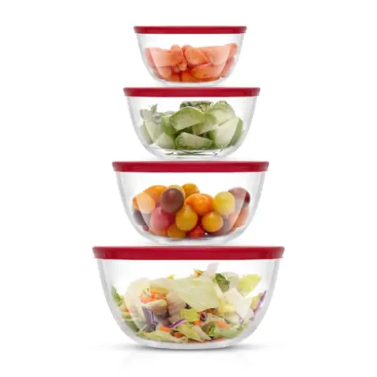 JoyJolt&reg; Glass Mixing Bowls with Lids Set Red {1}