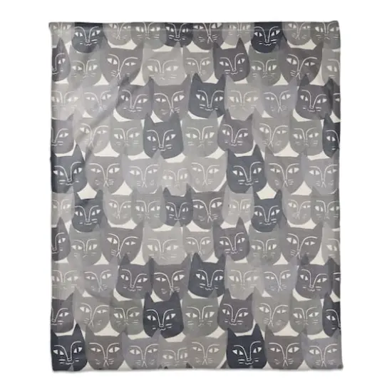 Gray Cat Face Pattern 50" x 60" Coral Fleece Blanket {1}