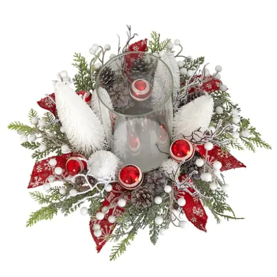 15" Christmas Lighted Forest Candle Holder Arrangement {4}