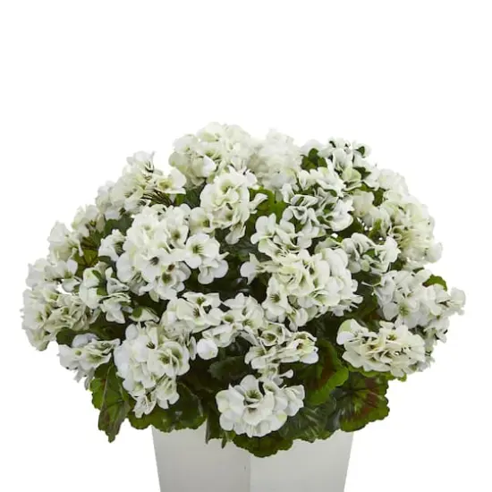 27" White UV Resistant Geranium Arrangement in White Planter {3}
