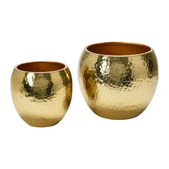 Hello Honey&reg; Brass Finish Hammered Metal Planters Set {1}