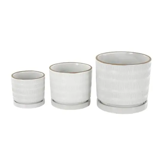 White Linear & Dotted Pattern Ceramic Planter Set {9}