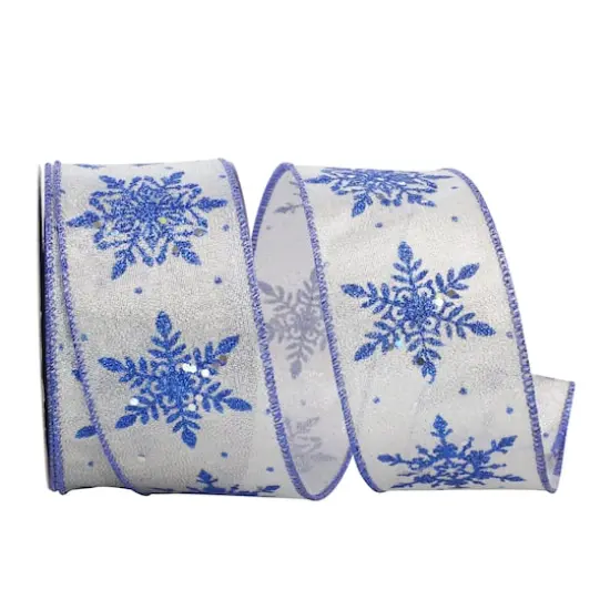 Reliant 2.5" x 20yd. Blue & Silver Glitter Snowflakes Glimmer Wired Ribbon {1}