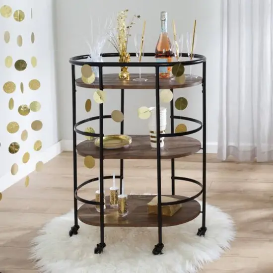 Honey Can Do 3-Tier Black & Rustic Brown Rolling Bar & Serving Cart {5}
