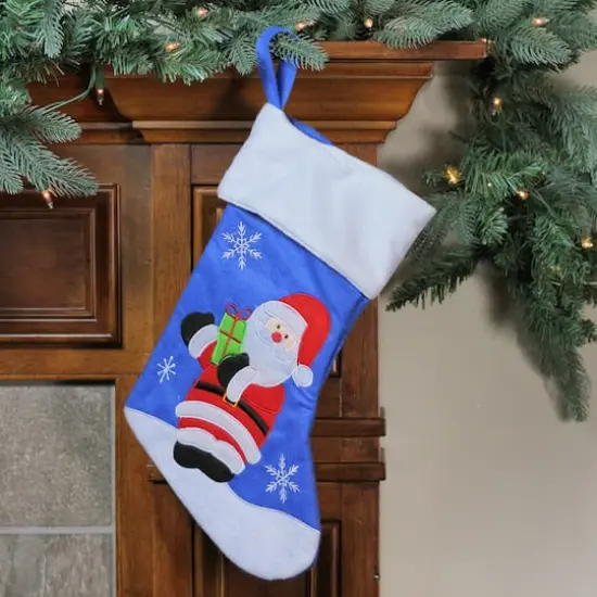 15" Blue & Red Santa Claus Christmas Stocking {3}