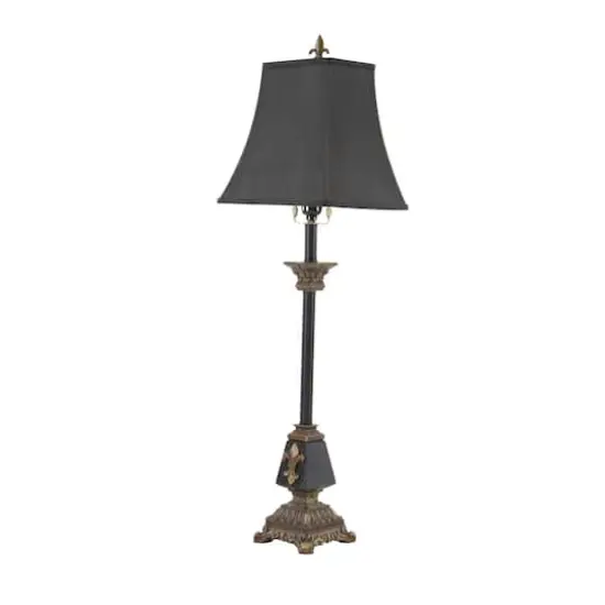 34.5" Tuscan Black Polystone Fleur-De-Lis Buffet Lamp {3}