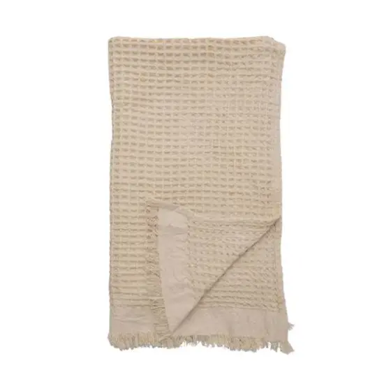 Hello Honey® Waffle Weave Cotton Throw Blanket with Fringe Natural {5}