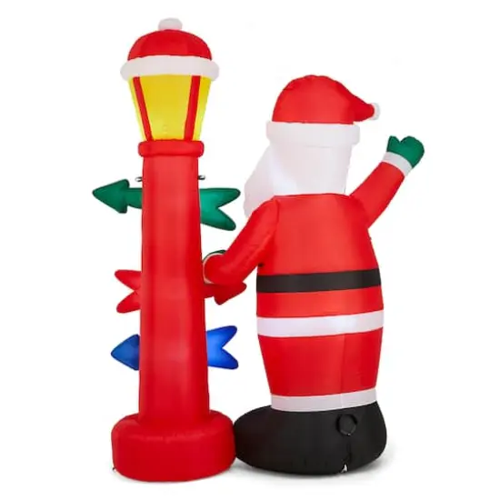 Glitzhome&reg; 7FT Lighted Inflatable Santa with Lamp Post Sign Decor {6}