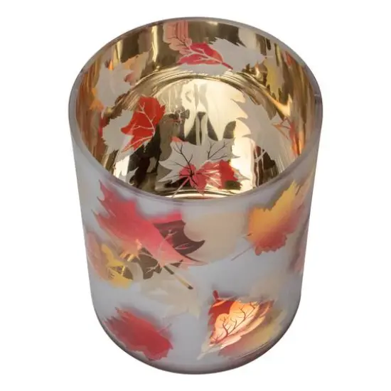 6" Matte Autumn Leaf Flameless Glass Candle Holder {3}