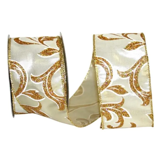 JAM Paper 2.5" x 20yd. Gold Glitter Scroll Wired Lam&eacute; Ribbon {1}