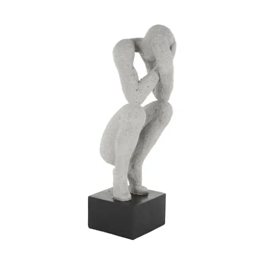 18.75" Gray Crouching Sculpture with Black Square Base {3}