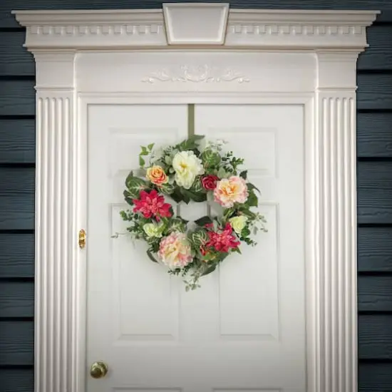 22" Mixed Garden Flowers Spring Wreath {3}