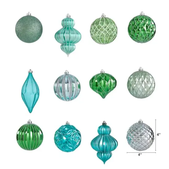 12ct. 4" Green & Silver Shatterproof Luxe Ornament Set {3}