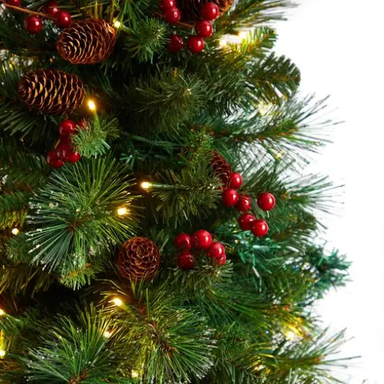 5ft. Pre-Lit Flat Back Montreal Mountain Pine Artificial Christmas Tree, White LED Lights {6}