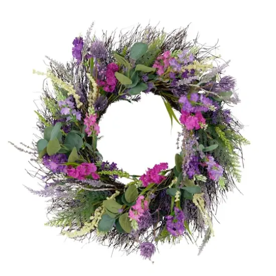 24'' Green and Purple Eucalyptus Floral Spring Wreath {1}