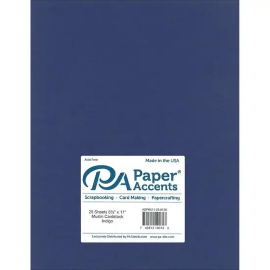 PA Paper&trade; Accents Muslin 8.5" x 11" 73lb. Cardstock, 25 Sheets Indigo {1}