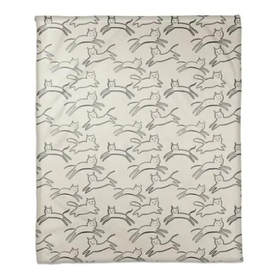 Leaping Cat Pattern I 50" x 60" Coral Fleece Blanket {1}