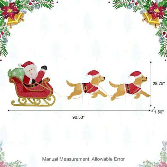 Glitzhome&reg; 90.5"L Lighted Christmas 2D Fabric Dog with Santa Sleigh Outdoor Decor {9}