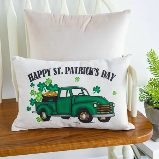 Glitzhome&reg; 18" Faux Burlap Happy St. Patrick's Day Truck Pillow {3}