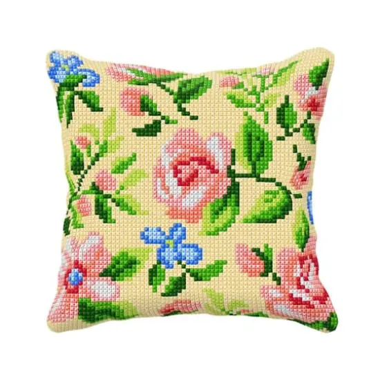 Orchidea Needlepoint Kit Cushion - Printed Canvas Roses On The Beighe Background {1}