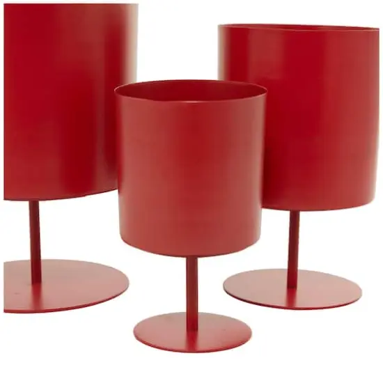 Red Metal Planter with Pedestal Base Set {4}