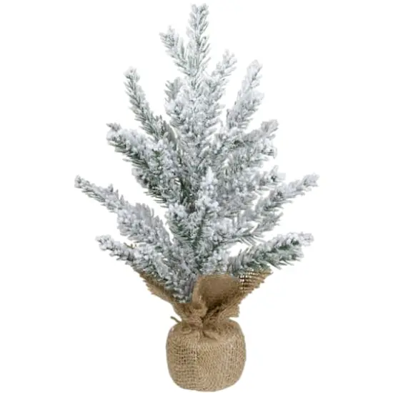 12" Unlit Flocked Mini Pine Artificial Christmas Tree with Jute Base {1}