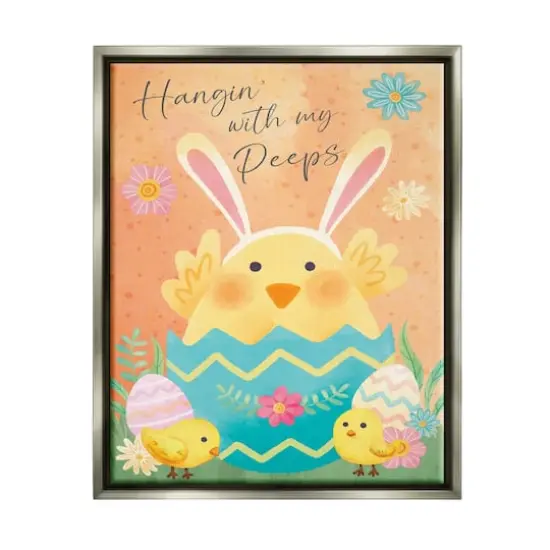 Stupell Industries Hangin' With My Peeps Easter Egg Chicks Floater Framed Art Gray {1}