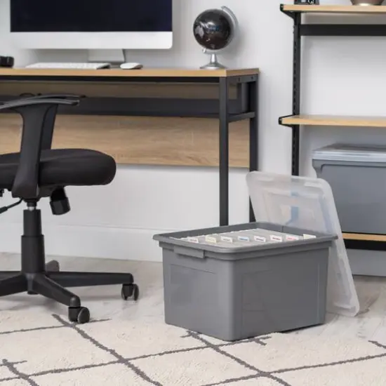 IRIS Gray & Clear 35qt. Snap Tight Plastic File Organizer Box With Lid {12}