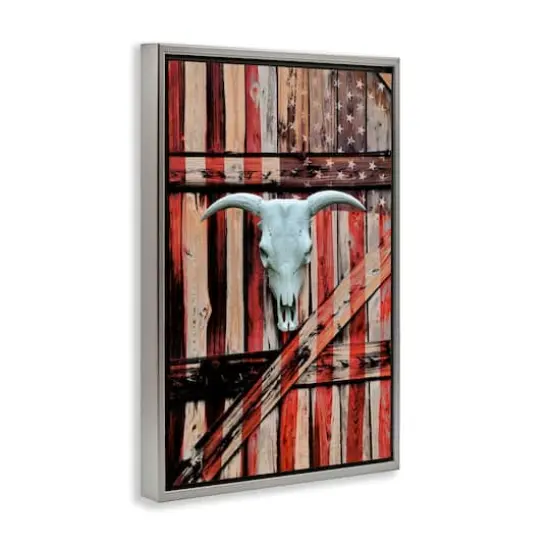 Stupell Industries Patriotic Cow Skull Floater Framed Art Gray {4}