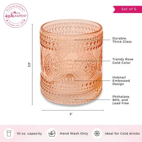 Kate Aspen&reg; 10oz. Hobnail Beaded Floral Rose Gold Drinking Glasses, 6ct. {7}