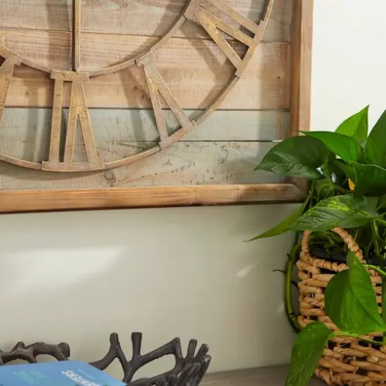 Brown Contemporary Wood Wall Clock, 30" x 30" {5}