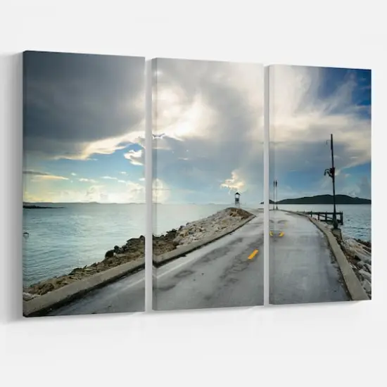 Designart - Vintage Pathway into the Ocean - Sea Bridge Canvas Art Print {4}