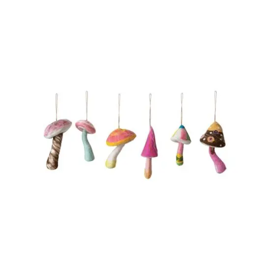 Hello Honey&reg; 6 Pack 7.5" Handmade Wool Felt Mushroom Ornaments {1}