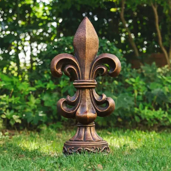 Glitzhome&reg; 27" Standing Fleur-de-Lis Garden Statue Bronze {3}