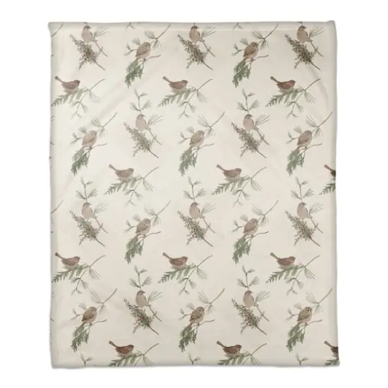 Pine & Birds on White Coral Fleece Blanket {1}