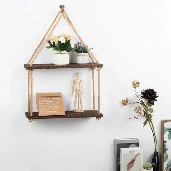 Brown Haitral Wood Floating Shelves Set {6}