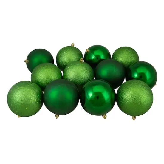 12ct. 4" 4-Finish Green Shatterproof Ball Ornaments {1}