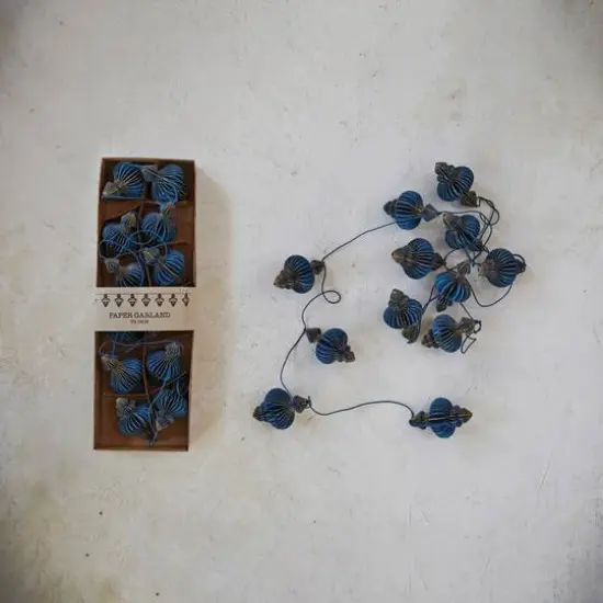 Hello Honey&reg; 6ft. Handmade Recycled Paper Honeycomb Finial with Gold Glitter Garland Blue {3}