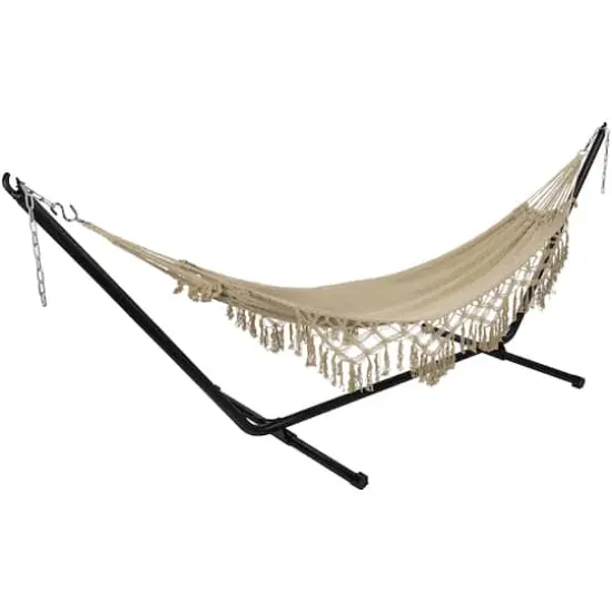 78" x 31" Natural Brown Macram&eacute; Hammock with Patterned Tassels {4}