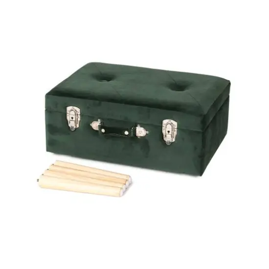 Glitzhome&reg; Velvet Upholstered Storage Stool Hunter Green {7}