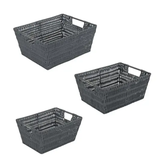 Simplify Charcoal Rattan Tote Basket Set, 3ct. {1}