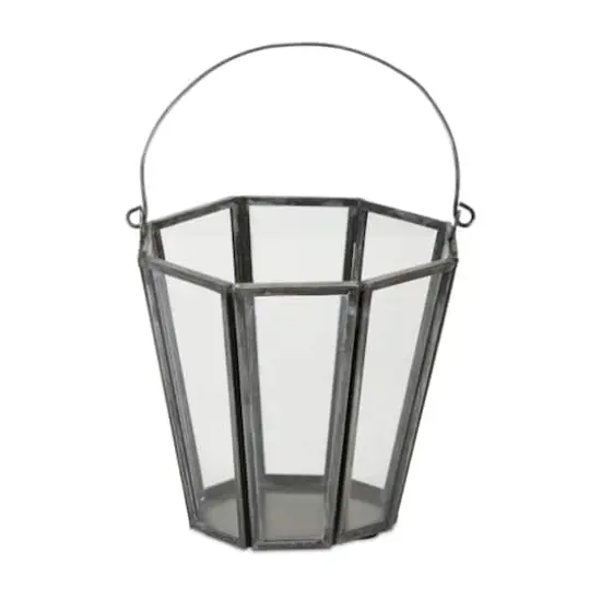 4.75" Glass & Iron Octagon Candle Holder Set {1}