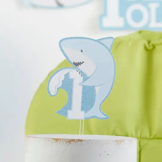 Kate Aspen® Shark Party 1st Birthday Milestone Photo Banner & Cake Topper Set {7}