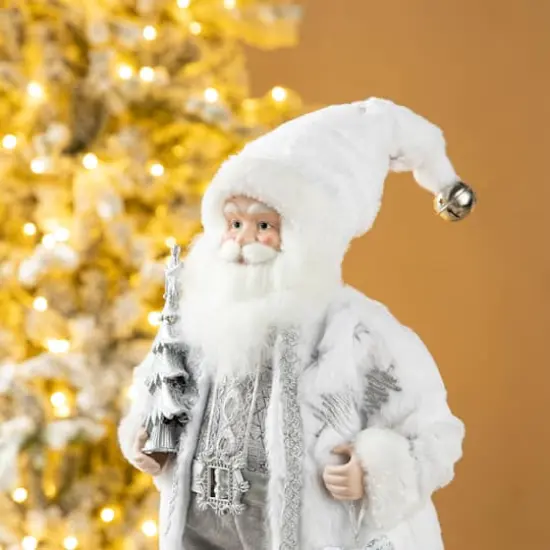 Glitzhome&reg; 18" Faux Fur Christmas Frosty Santa Figurine {4}