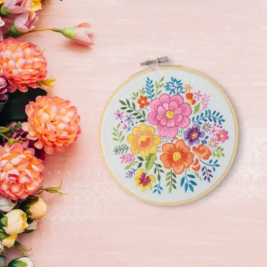 6" Floral Stamped Design Embroidery Kit with Hoop by Loops & Threads&reg; {3}