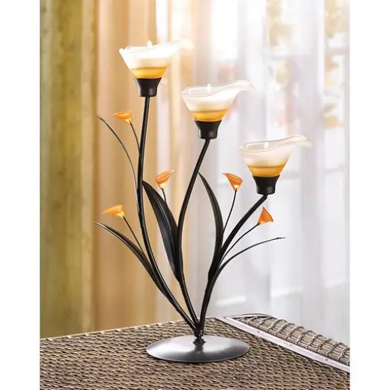 13.5" Amber Lilies Tealight Holder {4}