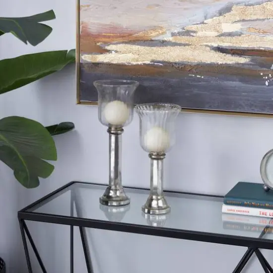 Set of 2 Clear Glass Vintage Hurricane Lamp, 9", 10" {8}